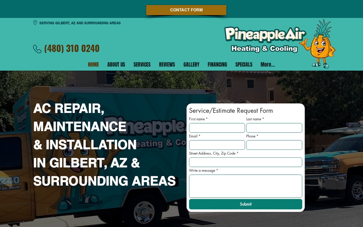 Pineapple Air Heating & Cooling homepage